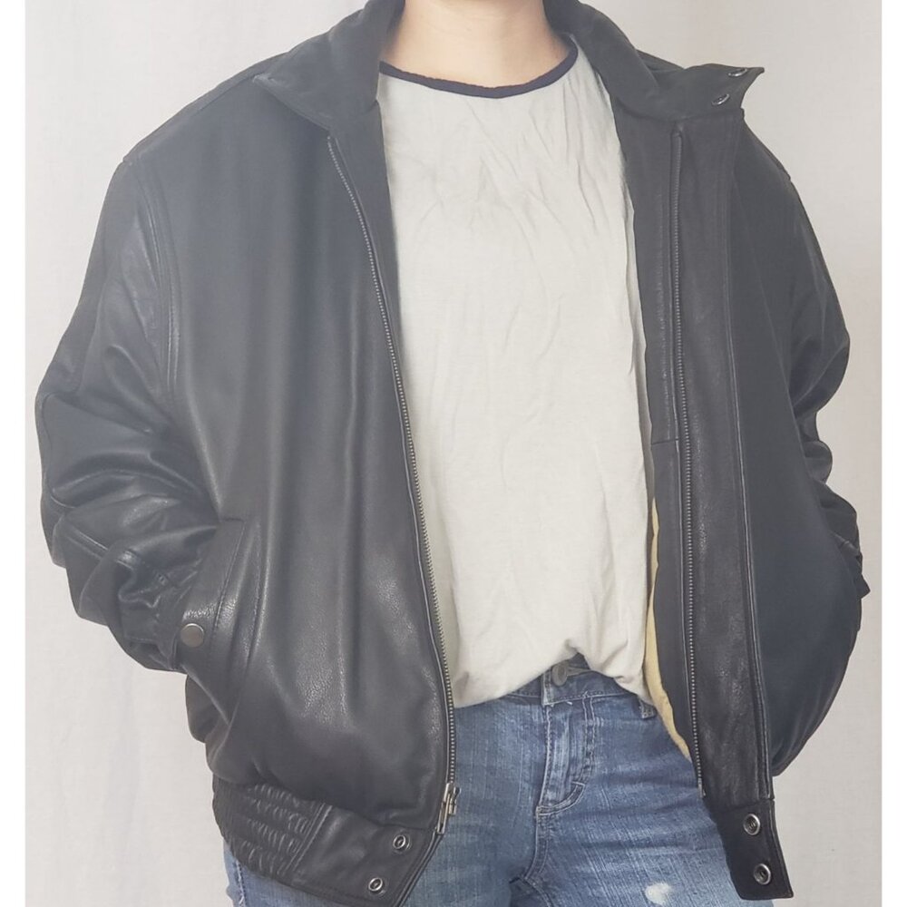 Britches Great Outdoors Leather Black Bomber Aviator Jacket Coat Sz 40 Korea